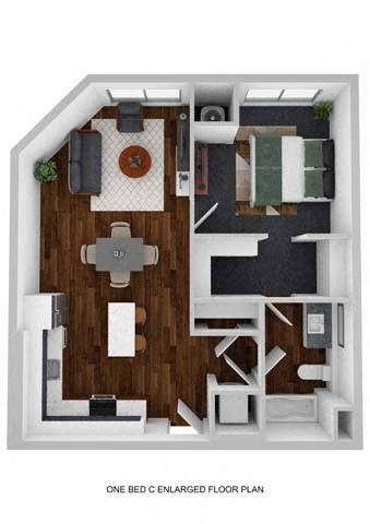 Envoi 1 Bed 1 Bath Floor Plan at The Aurilla, Cottage Grove, MN, 55016